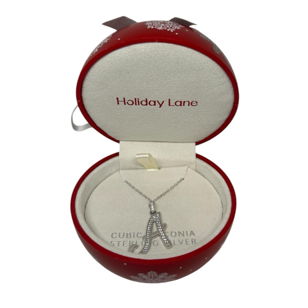 Holiday Lane Letter Name A Necklace Cubic Zirconia Sterling Silver NWT Ornament